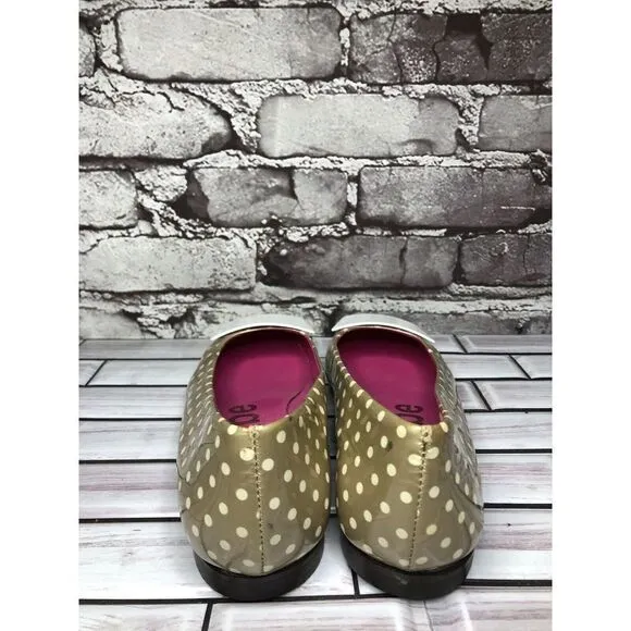 Le babe Taupe Patent Leather Polka Dot Bow Ballet Flats Shoes Women Sz 36.5EU/6M