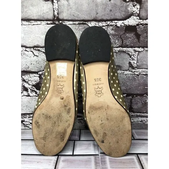 Le babe Taupe Patent Leather Polka Dot Bow Ballet Flats Shoes Women Sz 36.5EU/6M