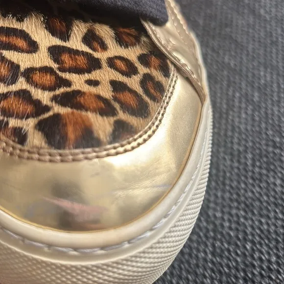 Leopard Print High-Top Sneakers with Gold Accents