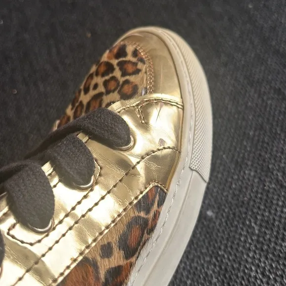 Leopard Print High-Top Sneakers with Gold Accents