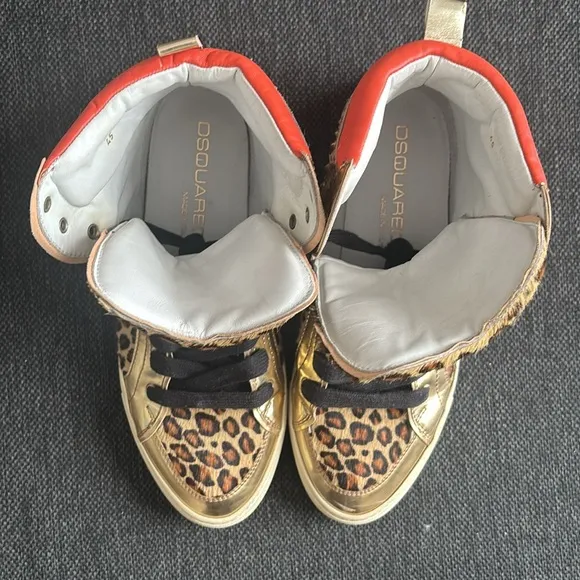 Leopard Print High-Top Sneakers with Gold Accents