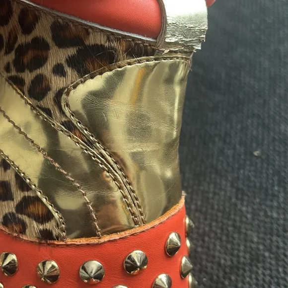 Leopard Print High-Top Sneakers with Gold Accents
