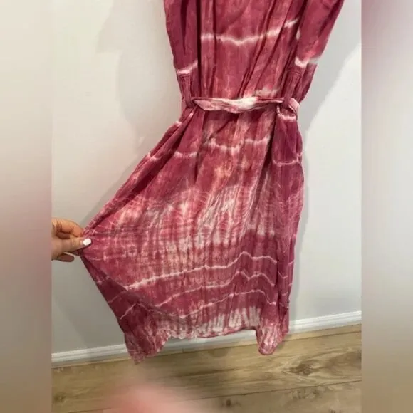 Like New Bella Dahl Tie-Dye Midi Dress | Size S | Pink &amp; White