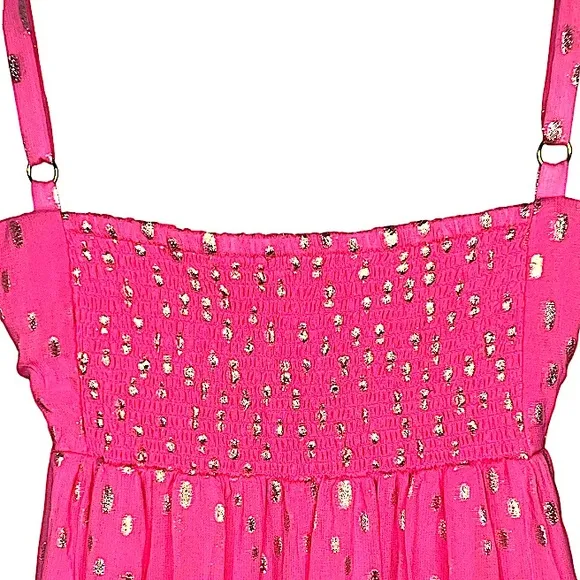Lilly Pulitzer Hiedi Smocked Maxi Aura Pink &amp; Gold Beachwear Sundress Womens 12