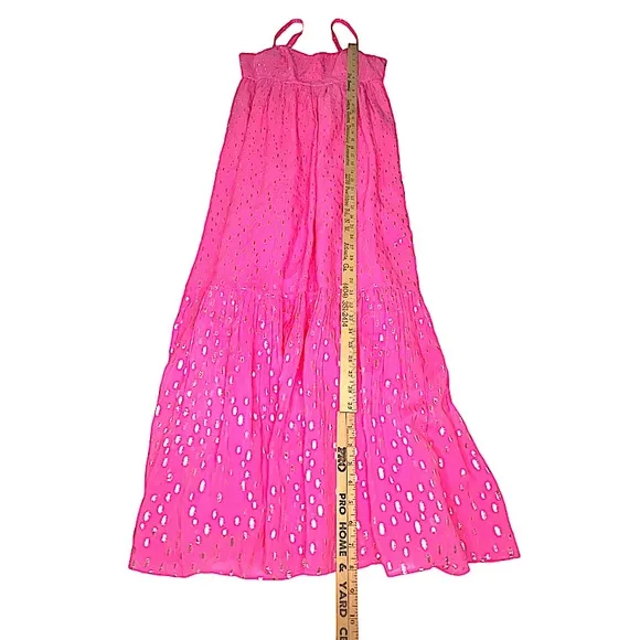 Lilly Pulitzer Hiedi Smocked Maxi Aura Pink &amp; Gold Beachwear Sundress Womens 12