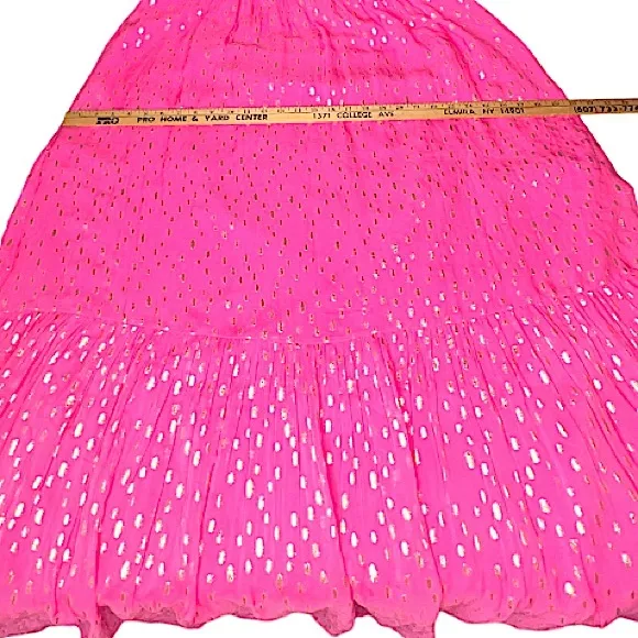 Lilly Pulitzer Hiedi Smocked Maxi Aura Pink &amp; Gold Beachwear Sundress Womens 12
