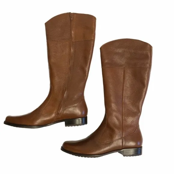 LL Bean Brown Leather Riding Boots 8.5 Full Zip