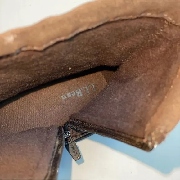 L.L. Bean Men's Primaloft Brown Suede Zip Up Boots Fleece Lined Size 10 Wide