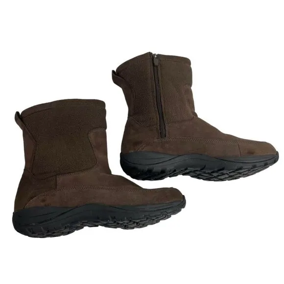 L.L. Bean Men's Primaloft Brown Suede Zip Up Boots Fleece Lined Size 10 Wide