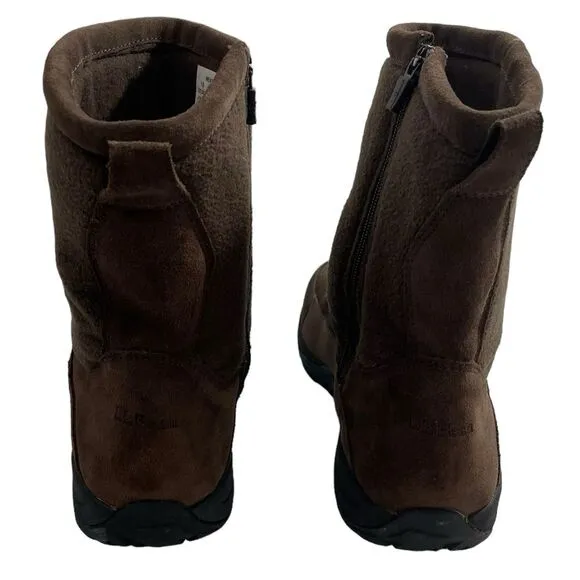 L.L. Bean Men's Primaloft Brown Suede Zip Up Boots Fleece Lined Size 10 Wide
