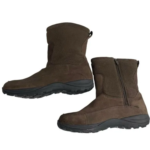 L.L. Bean Men's Primaloft Brown Suede Zip Up Boots Fleece Lined Size 10 Wide