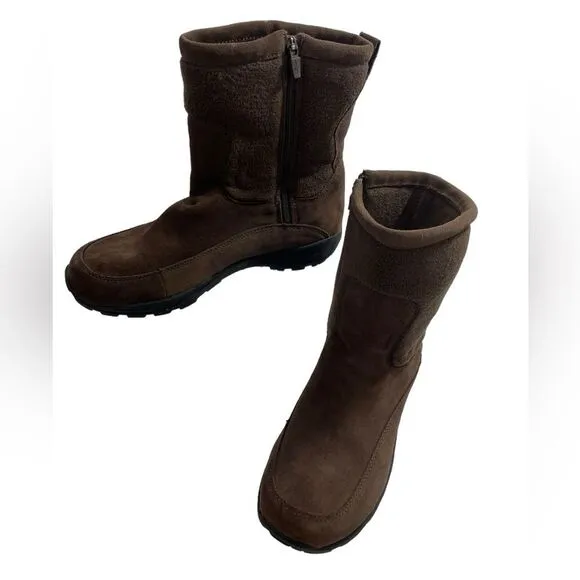 L.L. Bean Men's Primaloft Brown Suede Zip Up Boots Fleece Lined Size 10 Wide