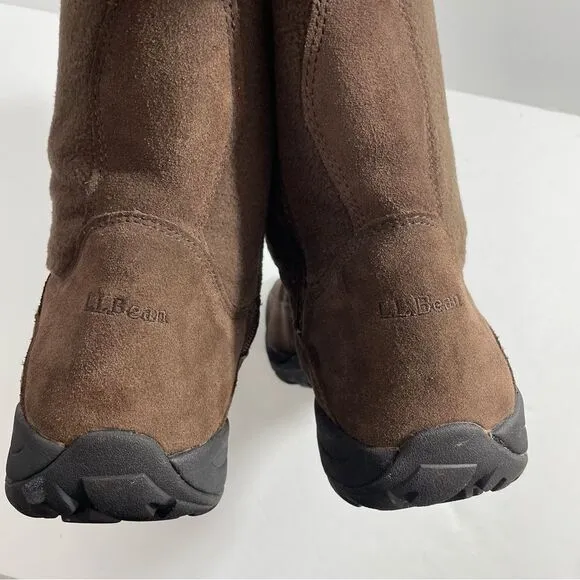 L.L. Bean Men's Primaloft Brown Suede Zip Up Boots Fleece Lined Size 10 Wide