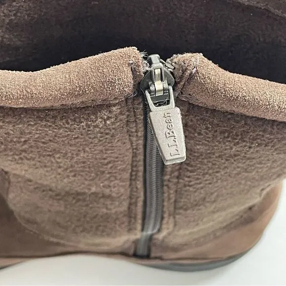 L.L. Bean Men's Primaloft Brown Suede Zip Up Boots Fleece Lined Size 10 Wide
