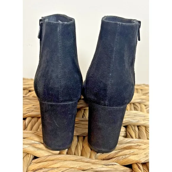Loeffler Randall Booties Sz 7 Black Suede Block Heel Zip Side Boots Shoes Classy