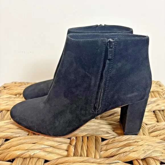 Loeffler Randall Booties Sz 7 Black Suede Block Heel Zip Side Boots Shoes Classy