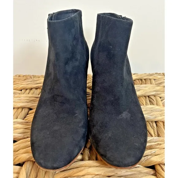 Loeffler Randall Booties Sz 7 Black Suede Block Heel Zip Side Boots Shoes Classy