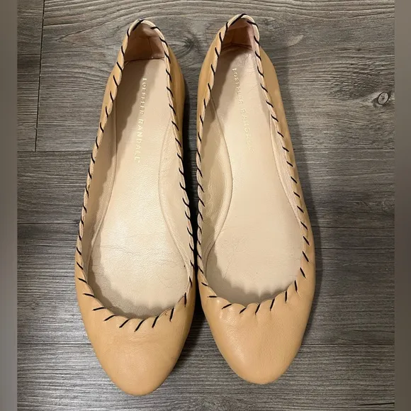 Loeffler Randall Karlotta Scalloped Tan Leather Ballet Flats