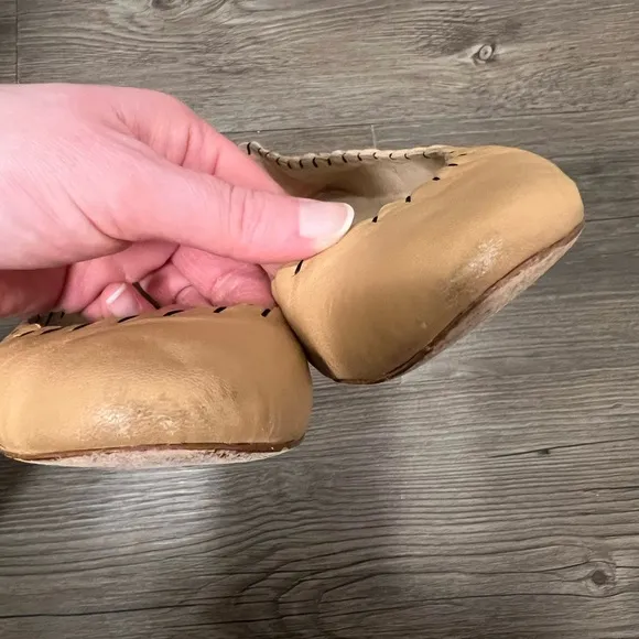 Loeffler Randall Karlotta Scalloped Tan Leather Ballet Flats