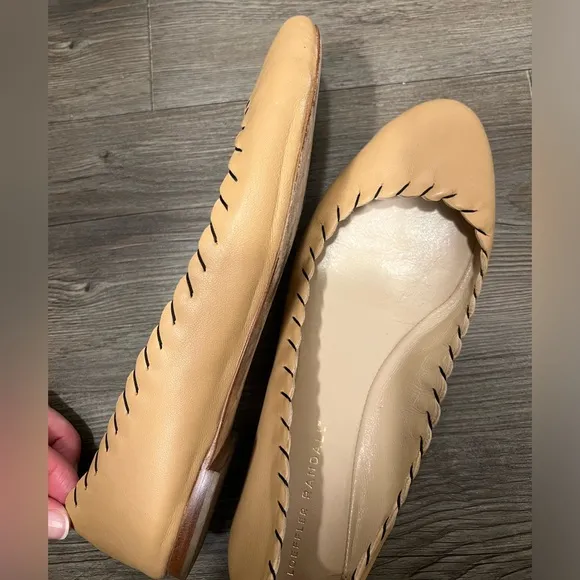 Loeffler Randall Karlotta Scalloped Tan Leather Ballet Flats