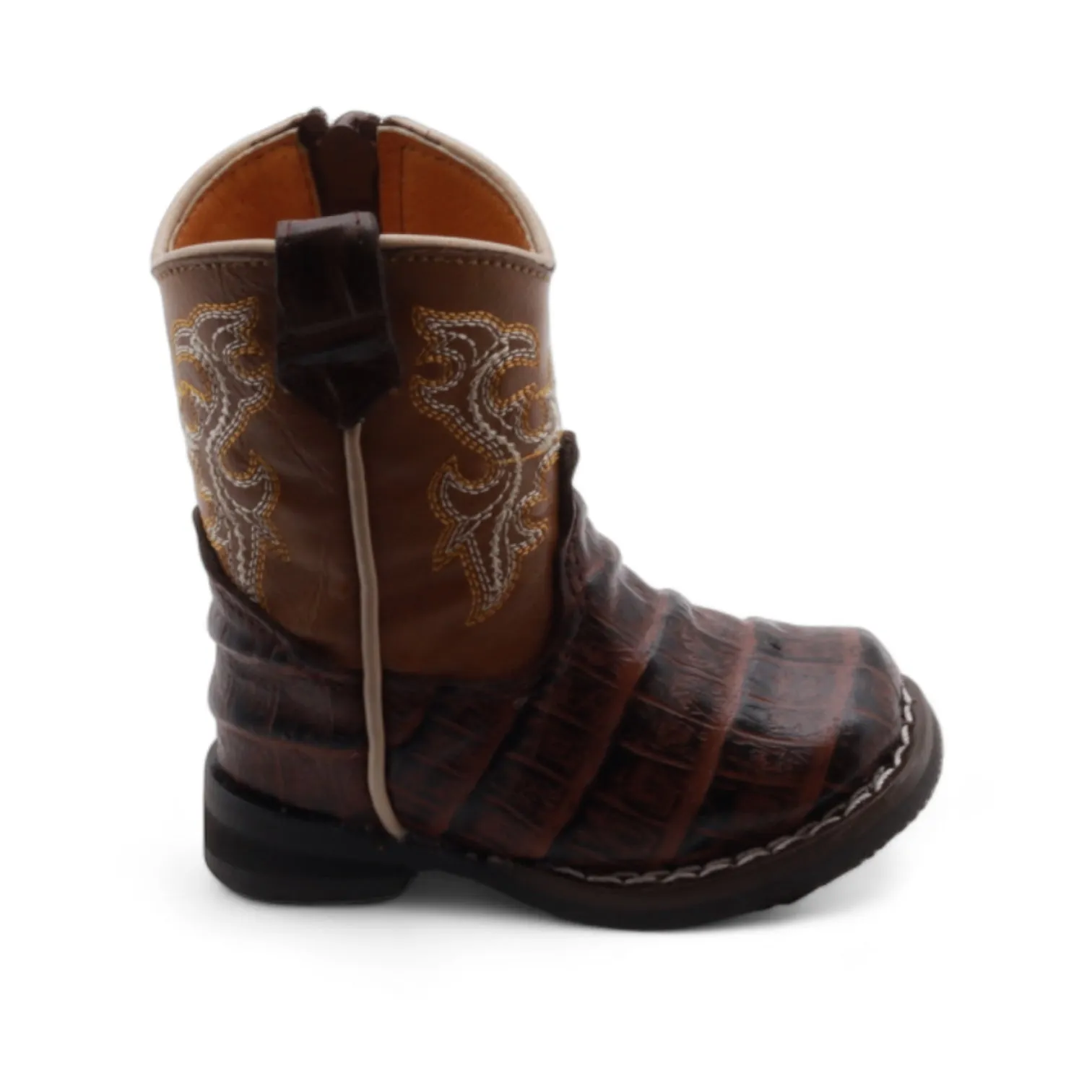 Logan Baby's Brown Crocodile Print Leather Boots