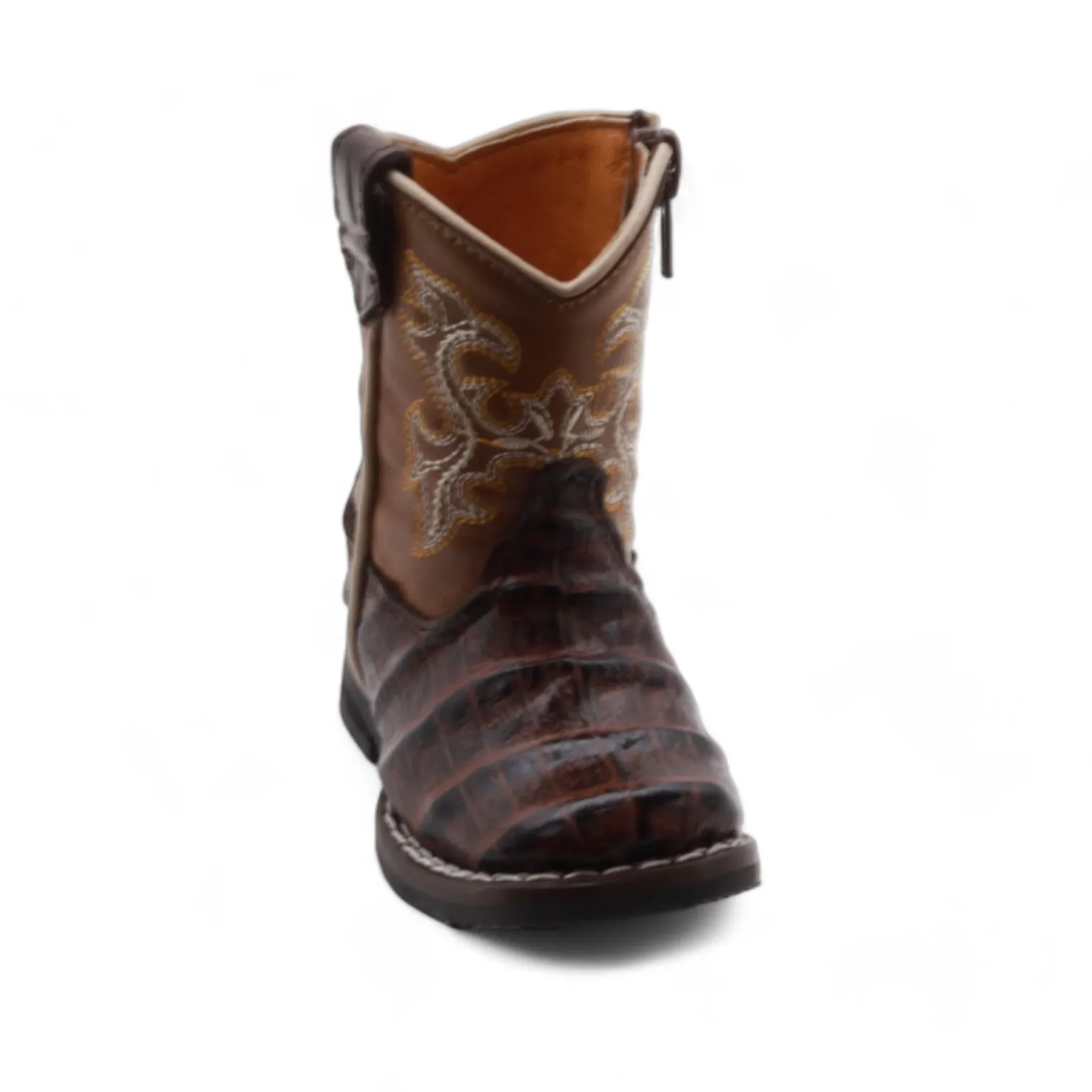 Logan Baby's Brown Crocodile Print Leather Boots