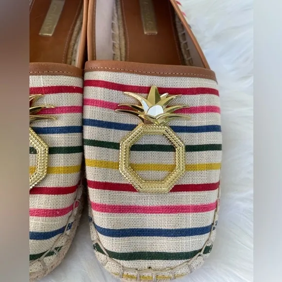 Louise et Cie striped flat espadrilles with gold pineapple - size 7.5