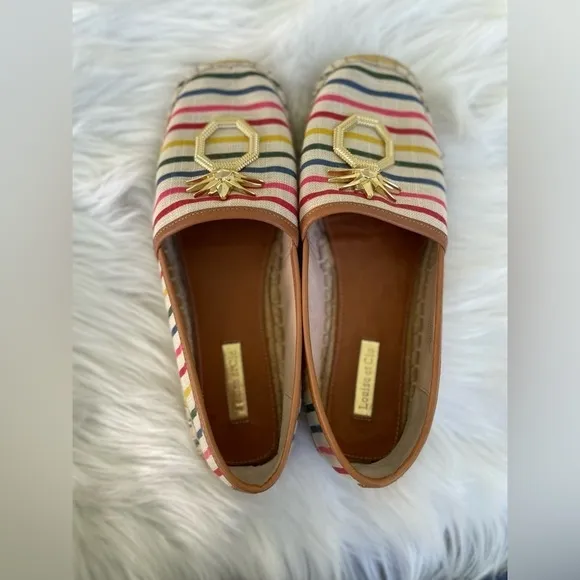 Louise et Cie striped flat espadrilles with gold pineapple - size 7.5
