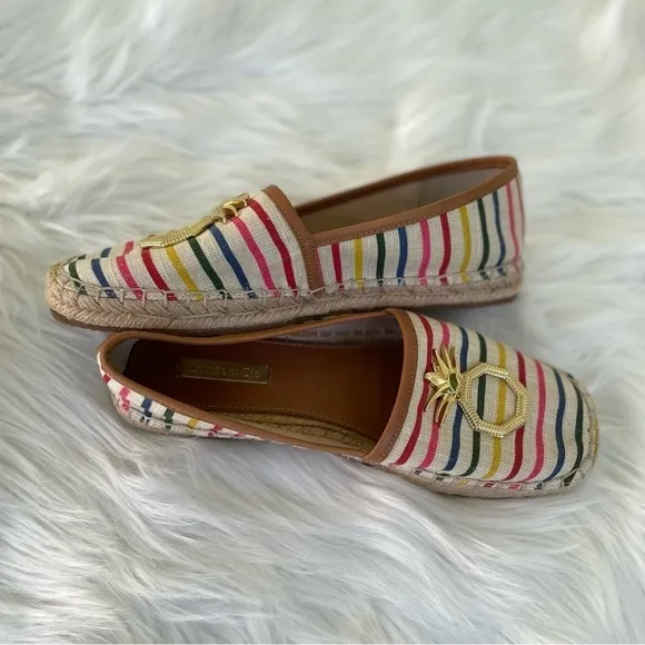 Louise et Cie striped flat espadrilles with gold pineapple - size 7.5