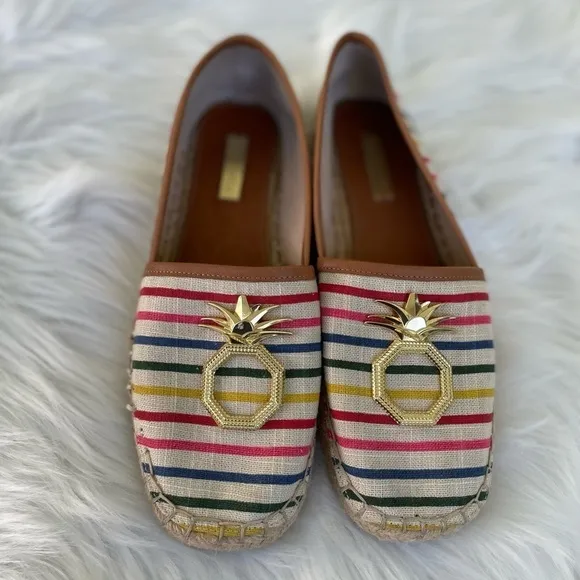 Louise et Cie striped flat espadrilles with gold pineapple - size 7.5