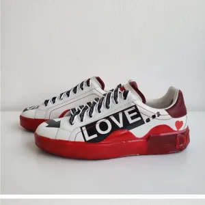 Love Print White and Red Sneakers, size 6 but fits like 7 US!