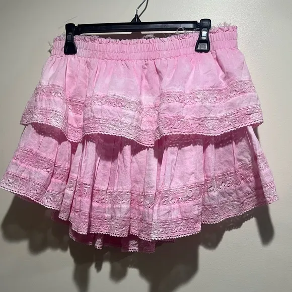 LoveShackFancy Ruffle Mini Skirt in Hand Dyed Begonia