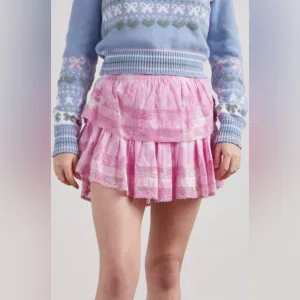 LoveShackFancy Ruffle Mini Skirt in Hand Dyed Begonia