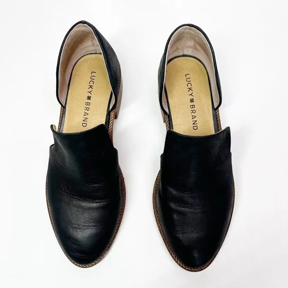 Lucky Brand Gennifa Loafers Shoe Black slip on Size 5.5 Leather Block heel