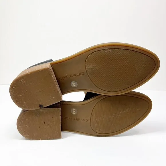 Lucky Brand Gennifa Loafers Shoe Black slip on Size 5.5 Leather Block heel