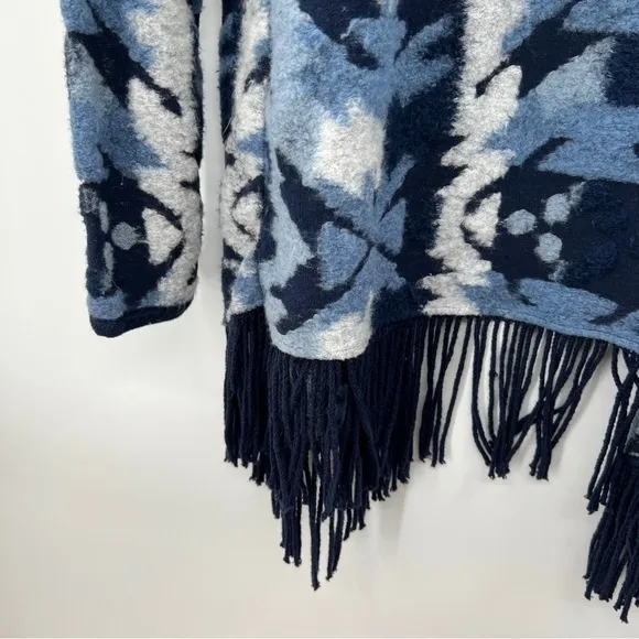 Lucky Brand Geometric Tribal Long Sleeves Fringe Open Draped Sweater Multi new