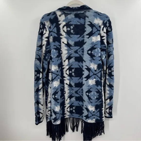 Lucky Brand Geometric Tribal Long Sleeves Fringe Open Draped Sweater Multi new