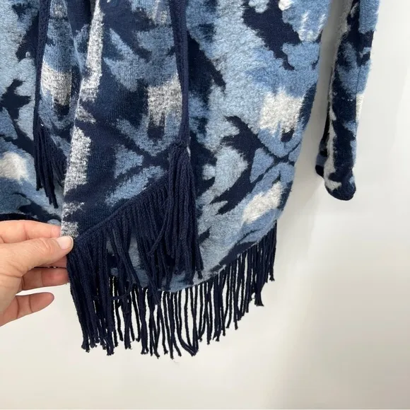 Lucky Brand Geometric Tribal Long Sleeves Fringe Open Draped Sweater Multi new