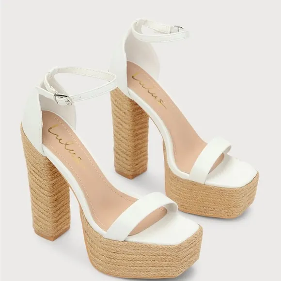 Lulus Amory White Platform Espadrille High Heel Sandals