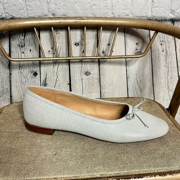 Madewell gray embossed leather bow ballet flats size10 new