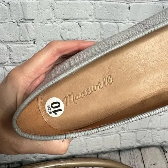 Madewell gray embossed leather bow ballet flats size10 new
