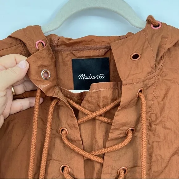 Madewell Lace-Up Water Resistant Casual Solid Crinkle Hoodie Popover Jacket