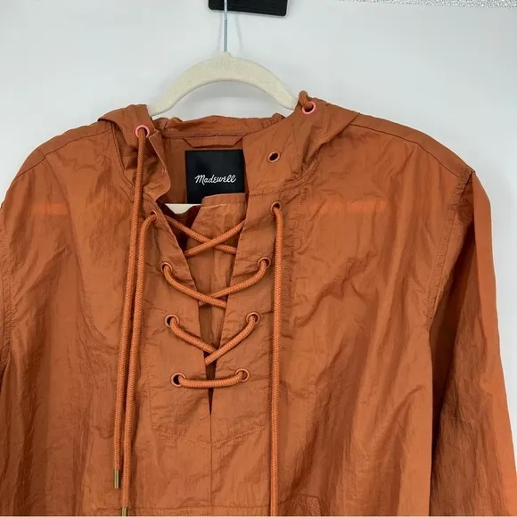 Madewell Lace-Up Water Resistant Casual Solid Crinkle Hoodie Popover Jacket