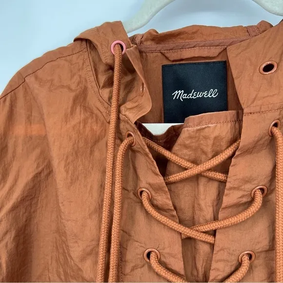Madewell Lace-Up Water Resistant Casual Solid Crinkle Hoodie Popover Jacket