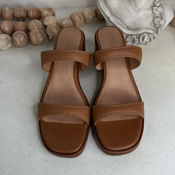 MADEWELL Ora Double-Strap Desert Camel Sandal - Leather - Size 8