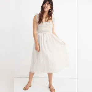 Madewell Ruffle-Strap Smocked Dress in Rainbow Stripe | Size XL | Maxi Dress