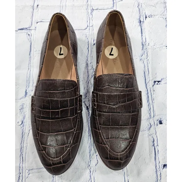 Madewell The Alex Loafer Croc Embossed Leather Brown AE358 WOMENS SIZE 7