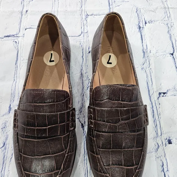 Madewell The Alex Loafer Croc Embossed Leather Brown AE358 WOMENS SIZE 7