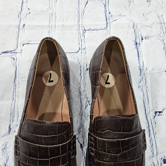 Madewell The Alex Loafer Croc Embossed Leather Brown AE358 WOMENS SIZE 7