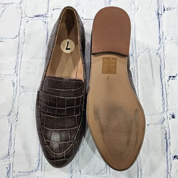Madewell The Alex Loafer Croc Embossed Leather Brown AE358 WOMENS SIZE 7